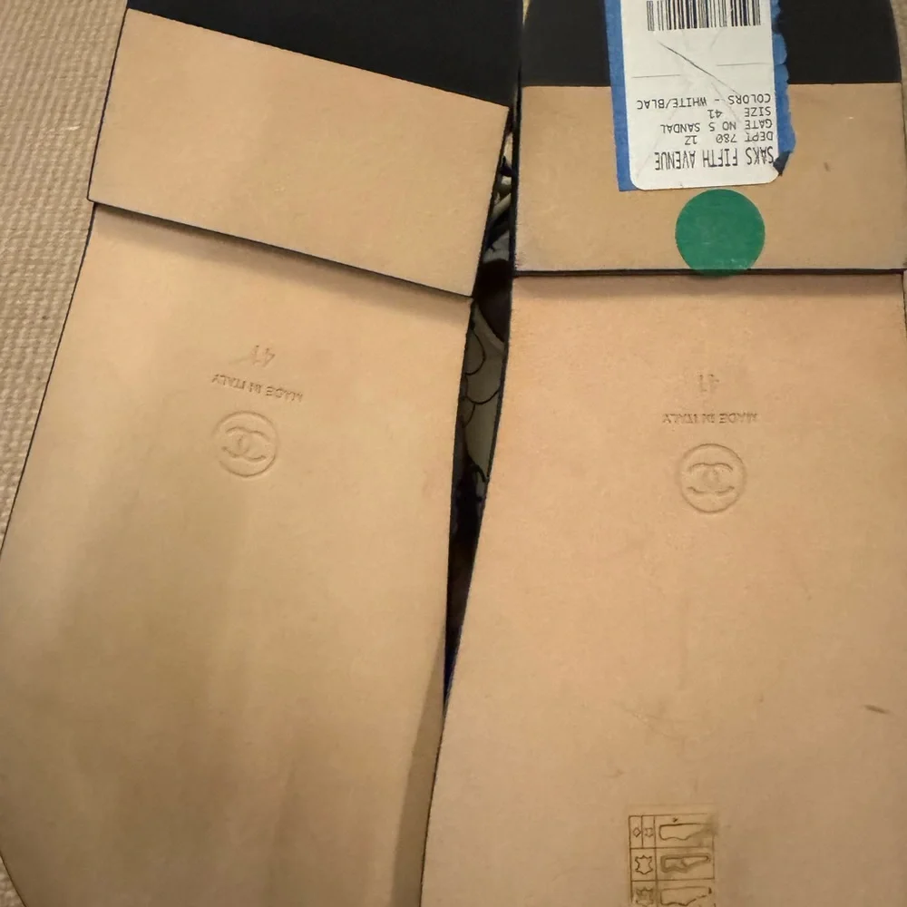 CHANEL Black and White Floral Sandals - Picture 2 of 3